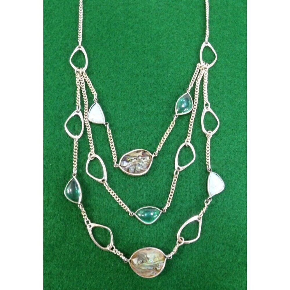 KENNETH COLE layered gold tone fashion necklace with colored stones 24" long